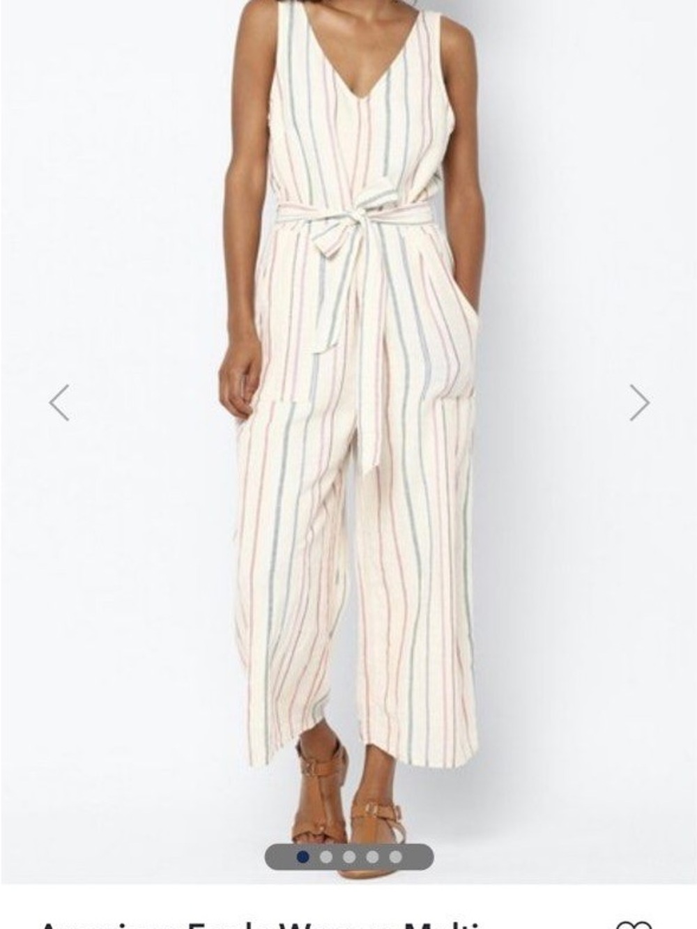 American Eagle Outfitters Cream Tank Jumpsuit with Rust and Blue Stripes Medium